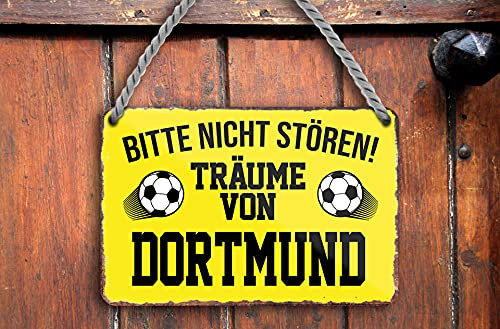 schilderkreis24 – Fußballschild Deko Garage Artikel Sport Verein Geschenkidee Club Weihnachten Fußball Fan Liebhaber Begeisterte 18x12 cm (Bitte Nicht stören Träume von Dortmund)