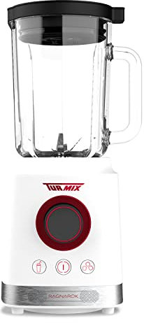 Taurus Turmix Ragnarok Batidora de vaso, jarra cristal 1.8L, 1800W, 3 prgramas, regulador velocidad, cuchillas inox 6 filos desmontables, pica hielo, libre BPA, apta lavavajillas, blanca