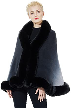 BEAUTELICATE Kunstpelz Stola Schal für Damen Gestrickt Strickjacke Poncho Bolero mit Farbverlauf für Braut Hochzeit Festival Weihnachten (Schwarz,Einheitsgröße)