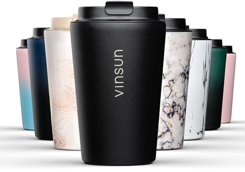 Vinsun Isolierbecher für kalte und warme Getränke 350ml - Trinkbecher Edelstahl - Eiskaffee/Kaffee/Tee - doppelwandig, auslaufsicher - Thermobecher to go (Auto, Reisen, Büro)