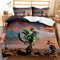 AOXHFNV 3D Motorrad-Bettbezug Motocross-Bettwäsche-Set Motorrad-Rennbettbezug mit Kissenbezug für Teenager-Extremsportarten (135×200cm, grün)