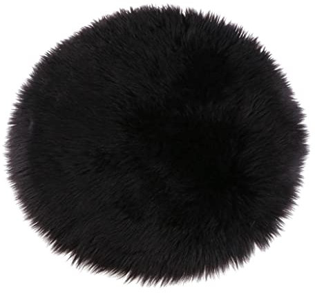 Rundes Kunstpelz Sitzkissen, Zotteliges Schaffell, Teppich, Foto Requisiten, Schwarz 40cm