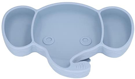 Plato de Cena de Succión para Bebé, Platos Divididos de Silicona con Forma de Elefante Bonito de Alimentación Automática para Niños Mayores de 6 Meses Y Niños(Azul)
