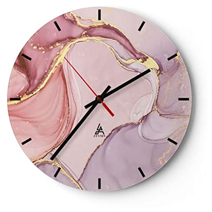 Modern Wanduhr Abstraktion Marmor Rosa 30x30cm Rund Klein Wand Uhr Glas Analog Zimmeruhren Küche Büro Wohnzimmer Glasuhr Wall Clock Dekoration Design Wanddekoration Küchenuhr C3AR30x30-4528