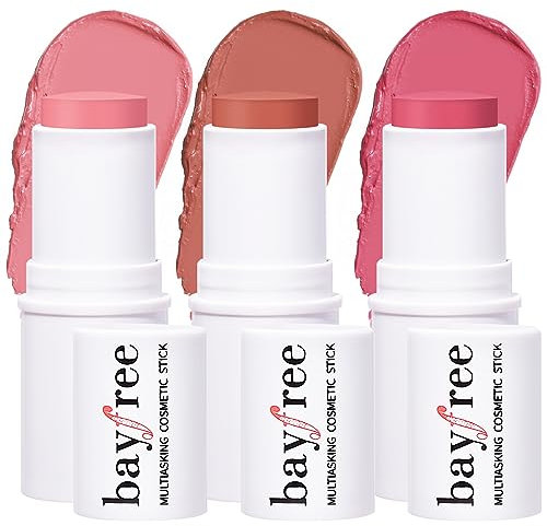 bayfree Cream Blush Stick 3PCS Multi Rouge Stick für Wangen Lippen Augen Wasserdicht Natürliche Vegan für Alle Hauttöne