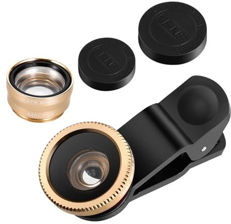 TEHAUX Smartphone Kameraobjektiv Weitwinkel Und Fischaugenlinse Mit Clip Goldfarben Kompatibel Mit iPhone x Installieren Und Langlebig