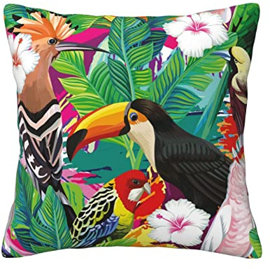 Tropische Vögel und Pflanze Blatt Vier Jahreszeiten Universal Kissenbezug Sofa Stoff Kissenbezug Quadratische Taille Kissenbezug Home Dekoration Kissenbezug
