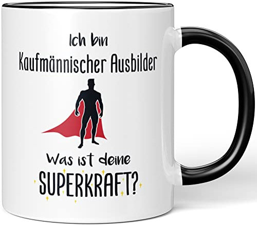 JUNIWORDS Tasse, Ich bin Kaufmännischer Ausbilder. Was ist deine Superkraft?, Schwarz (5935067)