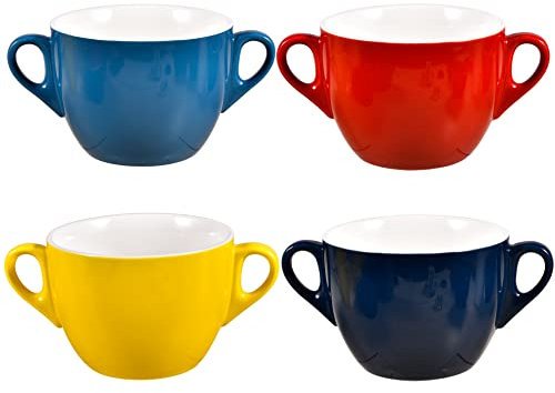 fMSDD Ceramic Soup Crocks, French Onion Soup Bowls, Broil, Oven, Microwave and Dishwasher Safe, with Handles, For Pot Pies, Casserole, Pasta, Cereal, 23 Ounce, Set of 4, Multicolor