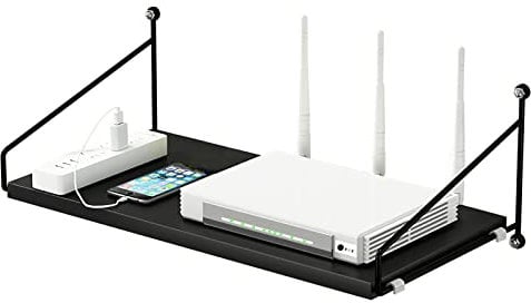 HNVNER Floating Wall Shelf for DVD Player/Projector/Wifi Router/Cable Box, Wall Mounted Shelves for Display, Decor, For Bedroom, Living Room, Kitchen,Black