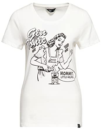 Queen Kerosin Damen T-Shirt Basic Shirt Frontprint Classic Shirt Casual Retro Rundhalsausschnitt Vintage Pin-Up Retro Shirt 50S Gin Tonic Gin Tonic