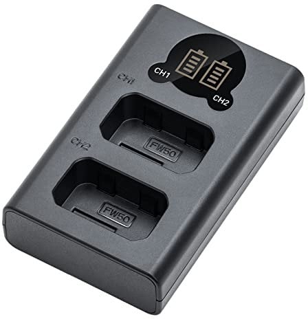Kimaru NP-FW50 Battery Charger, Double Slot NP-FW50 Charger for Sony BC-TRW Charger, ZV-E10, Alpha A6000 A6300 A6400 A6500 A5000 A5100 A7 A7II A7II A7R A7RII A7S A7SII RX10 II Cameras.