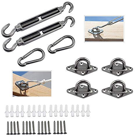 QUNINE Markisen-Befestigungsset, Installationsset für Sonnensegel in Marinequalität, Hardware-Set für rechteckige und quadratische Sonnensegel-Installation, 24 Stück (Silber) (Silber 6 mm (3 Set))
