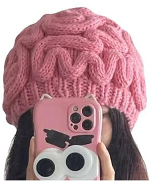 AlmondJoy Brain Beanie Mütze Gothic Punk Knit Cute Beanie Alt Y2K Zubehör Punk Strick Kopfbedeckung Weihnachten Halloween, Pink, Medium