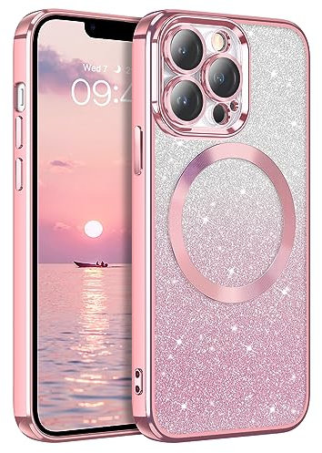 DUEDUE für iPhone 12 Pro Max Hülle Glitzer 6.7'', iPhone 12 Pro Max Handyhülle Glitzer mit Magnetische Stoßfeste Schutzhülle Soft TPU für iPhone 12 Pro Max Hülle Mag-Safe 6.7 Rosa