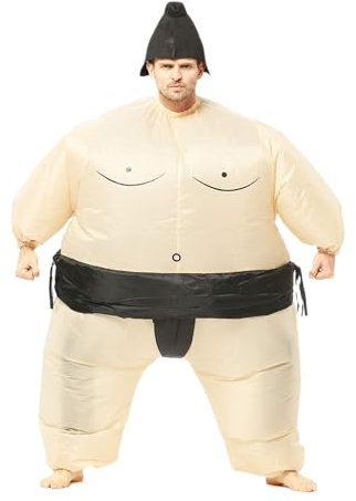 GOPRIME Sumo Wrestling Cosplay Costume, Fat Suit Inflatable dress, Blow Up Suit, One Size Fits Most Adults (Black)