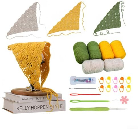 DAZZLEEX Kit all'Uncinetto per Principianti, Kit per Fascette per Capelli Fai da Te Set per Fascette per Capelli all'Uncinetto Kit Materiale per Giocattoli in Lana Kit per Maglieria