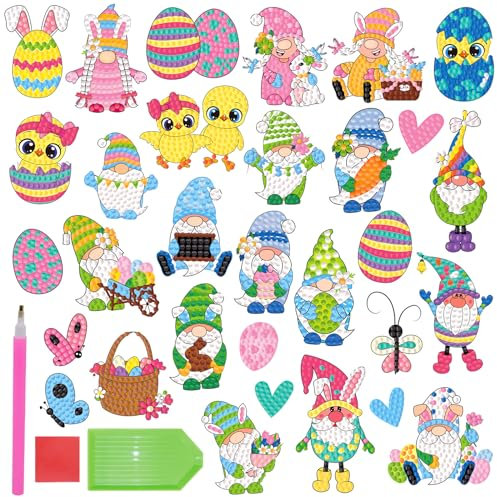 CAYUDEN Diamond Painting Aufkleber, 30 pcs 5D Diamant Painting Bilder Kinder DIY Ostern Diamond Painting Kinder Mädchen Junge Diamant Malerei Aufkleber Kit für Mitgebsel Kindergeburtstag Gastgeschenk