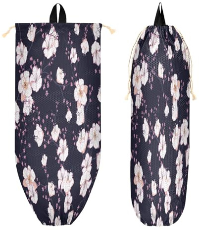 White Blooming Tree Branches Apple Tree Plastic Bag Holder Kitchen Storage Accessories Grocery Bag Storage Durable Plastic Bag Organizer with Hanging Loop 2 Pack