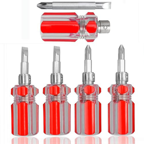 Gasea 5 Piezas Destornillador Corto, 2 en 1 Destornilladores MagnéTicos Mini Destornilladores MagnéTicos con Puntas de Doble Cabeza Reemplazables(Phillips & Plana) para Espacios Confinados
