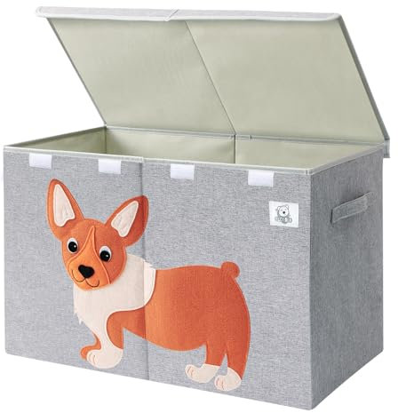 CLCROBD Cassapanca pieghevole per bambini, grande, con coperchio ribaltabile, in tessuto, contenitore per riporre giocattoli, cestino, cestino, baule, per bambini e asili (cane grigio)