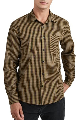 Enlision Chemise Marron Homme à Carreaux Manches Longues Boutonnées Décontractées Chemises Bûcheron Hommes Canadienne avec Poches Coupe Régulière L