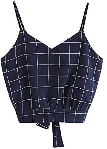 Damen Casual Tank Tops 2024 Plaid Crop Top Camisole Bluse und Crop, navy, M
