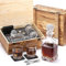 LUSKEYCOR Whiskey Decanter Set with Wooden Crate, Lion Whiskey Decanter 25.4 oz and 2 Glasses 10 oz with 304 Stainless Steel Whiskey Stones, Slate Coasters, Tongs, Gift for Men husband Dad Wedding