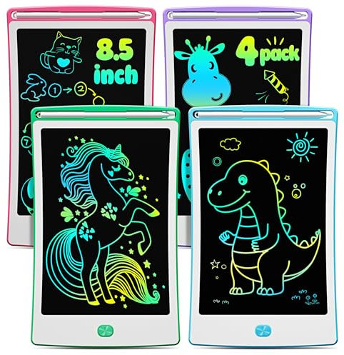Magic Jimmy Lot de 4 Tablettes d'écriture LCD, Tablette de dessin colorée 8,5 pouces pour enfants, Jouet cadeau pour filles et garçons de 3 à 6 ans