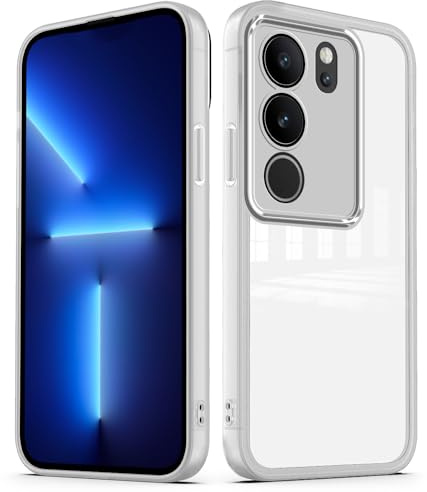 YUXING Funda para Vivo V29 5G Carcasa Transparente con Película Protectora de Lente Ultra Delgado Antichoque Bumper Slim Case - Blanco