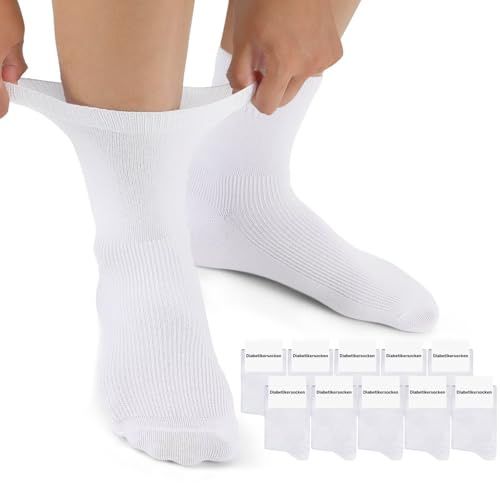Mowenti Chaussette extra large pour diabétiques Femme Homme mollet fort ou gonflé 35-38 (10 PAIRES) Blanc