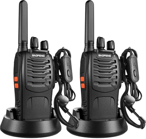 Baofeng Talkie Walkies BF-88X Radio bidirectionnelle Professionnel Portable 16Canaux VOX Talkie Walkie Rechargeable Interphones, Oreillettes Batterie et Chargeur Inclus(2 pièces)