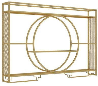 Modern Wall Mounted Wine Rack With LED Light, Floating Storage Shelves, Bar Unit Liquor Bottle Display Shelf With Hanging Wine Glass Holder, For Kitchen, Living Room, Home, Cafe(Gold,180x15x