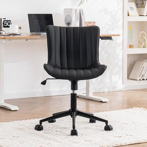 YOUTASTE Bürostuhl Ergonomisch, Schreibtischstuhl Höhenverstellbar, Bürostuhl mit PU-Leder & Rollen, Drehstuhl Wippfunktion, Computerstuhl 136 kg Belastbar, Schwarz