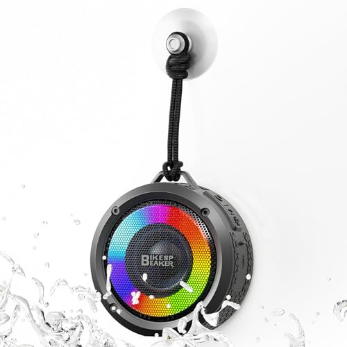 Bluetooth Shower Speaker, Portable Bluetooth Speaker HD Sound with Suction Cup/Lanyard, IPX7 Waterproof Wireless Speaker with RGB Light, Built-in Mic, USB, Mini Speaker for Bathroom, Party, Outdoor