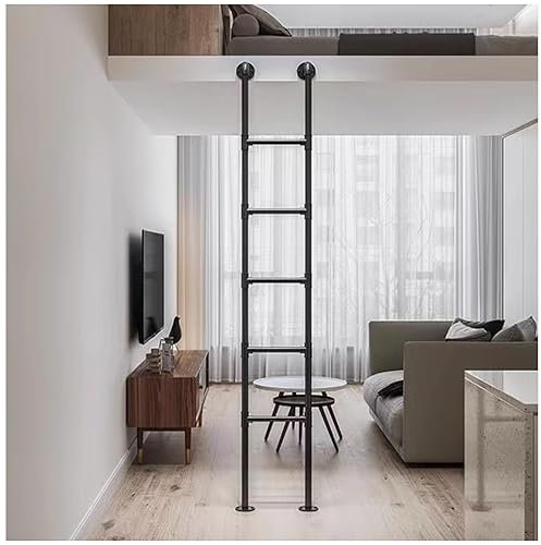 Egress Escape Ladder Loft Ladder High Bed Ladder Wrought Iron, Vintage Industrial Bunk Ladder for Dorm Bedroom Basement, 90 88 84 82 78 76 74 72 70 68 66 64 61 59 Inch High (Color