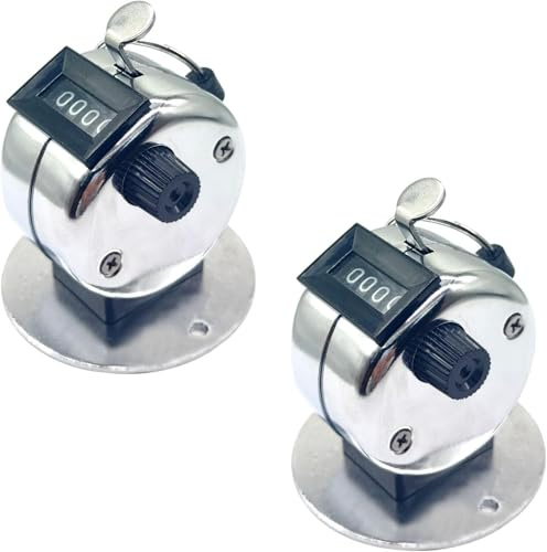 2 Stück Handzähler Zähler, Mechanischer Metall Tally Zähler Klicker Counter mit Halterung, 4-Stellige Zähler für Personenzähler, Reihenzähler Stricken, Golfergebnisse, Filmmaterial, Laufmeile, Sport