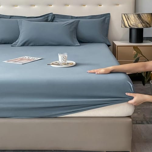 AMDXD Dunkelblau Betttuch 180x200cm Laken, Spannbettlaken Gesteppt Einfarbig Faltenresistent und Ausbleichen, Baumwolle Laken für Bett für alle Jahreszeiten