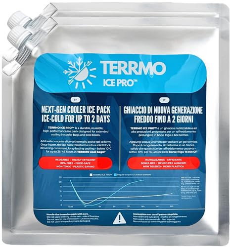 TERRMO Ice Pro™ Premium Large Ice Packs for Cool Box, Cooler Bag | Extra Long-Lasting Freezer Blocks 24h – 72h | Reusable Gel Cold Packs for Camping, Food, Travel | XL size: 830ml – 25x25cm – 2 Pack