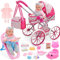 deAO Puppenwagen Set mit Babypuppe 30cm, Kinderwagen Höhe 51cm Puppen Buggy mit Hochstuhl, Tasche, Töpfchen, Spielgeschirr, Kleidung & Zubehör Rollenspiel Geschenk ab 3 Jahre für Mädchen