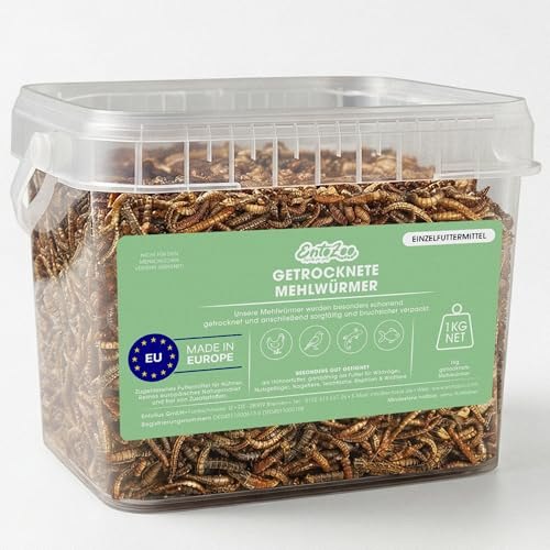 EntoZoo Mehlwürmer getrocknet für Hühner, Vögel & Reptilien - Insektenfutter in Lebensmittelqualität | Vogelfutter, Hühnerfutter, Igelfutter, Reptilienfutter | Ohne Zusatzstoffe | Made in Europe - 1kg