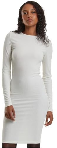 Urban Classics Damen Kleid Ladies Rib Dress, figurbetontes, hochgeschlossenes Rippenkleid, Langarm Kleid, Größen XS - XL
