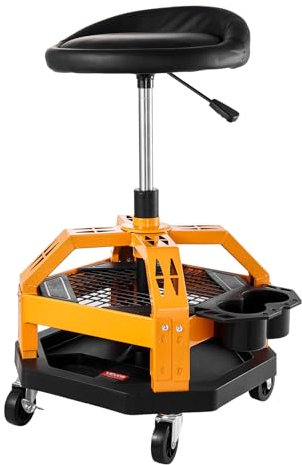 VEVOR Tabouret d'atelier Roulant à Hauteur réglable, Charge de 136 kg, Tabouret de mécanicien pneumatique Robuste, siège de Garage rembourré pivotant 360° avec roulettes, pour réparation Automobile