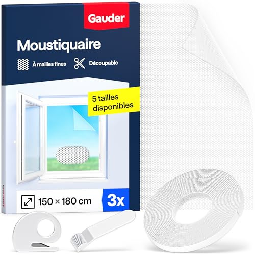 GAUDER Zanzariera finestra, zanzariere per finestre (3 pz, 150x180cm) | Rete anti-insetti con chiusura a strappo, schermo autoadesivo senza fori contro le zanzare, bianca