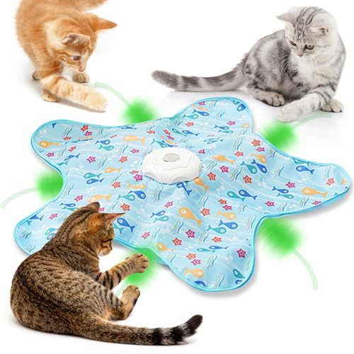 DOLLGIFT Interactive Cat Toys for Indoor Cats Adult kitten, Automatic Hide and Seek Cat Toy with Moving Feather and Mouse Squeaky for Indoor Kittens, USB Rechargeable, Blue