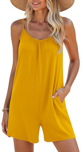 BEIGAI Salopette da donna corte, estive, pantaloni da lavoro, eleganti, casual, senza maniche, con spalline larghe, con tasche grandi