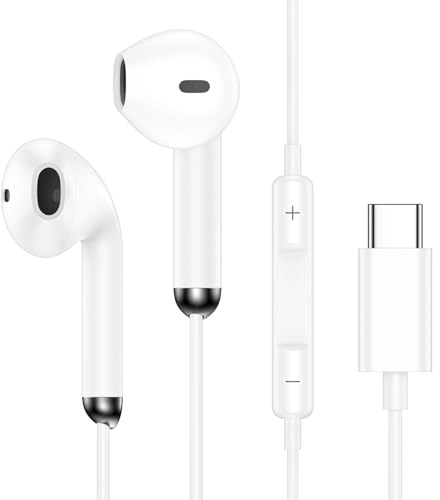 USB C Kopfhörer mit Kabel für Samsung S25 S24 S23 S22 S21 Ultra A56 A36 A55 A35, In-Ear Kabelkopfhörer USBC Ohrhörer Headset mit Mikrofon&Lautstärkeregler für iPhone 17 16 15 Pro Max Plus Air iPad
