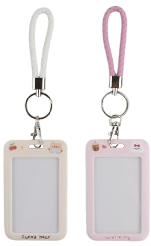 Lot de 2 Porte Badge, Porte Carte Kawaii avec Cordon, Joli Ours de Dessin Animé Support Badge pour Carte de Bus, Transport Et d'Étudiant, Porte-Photo