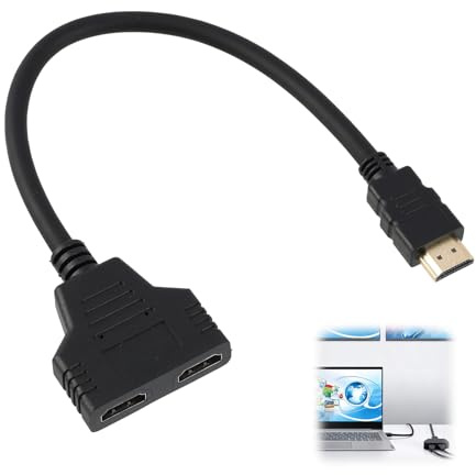 HDMI Splitter 1 in 2 Out, HDMI Splitter Cable Male to Dual Female 1 to 2 Way Distributor Double Adapter for Monitors Supports 1080P Full HD Plug and Play LCD LED TV DVD Projector Gaming Consoles More