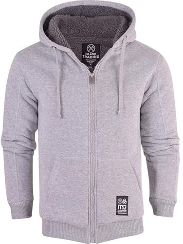 Island Trading Mens Cotton Padded Borg Fleece Sherpa Lined Full Zip Up Hoodie Sweatshirt Jacket Medium Grey